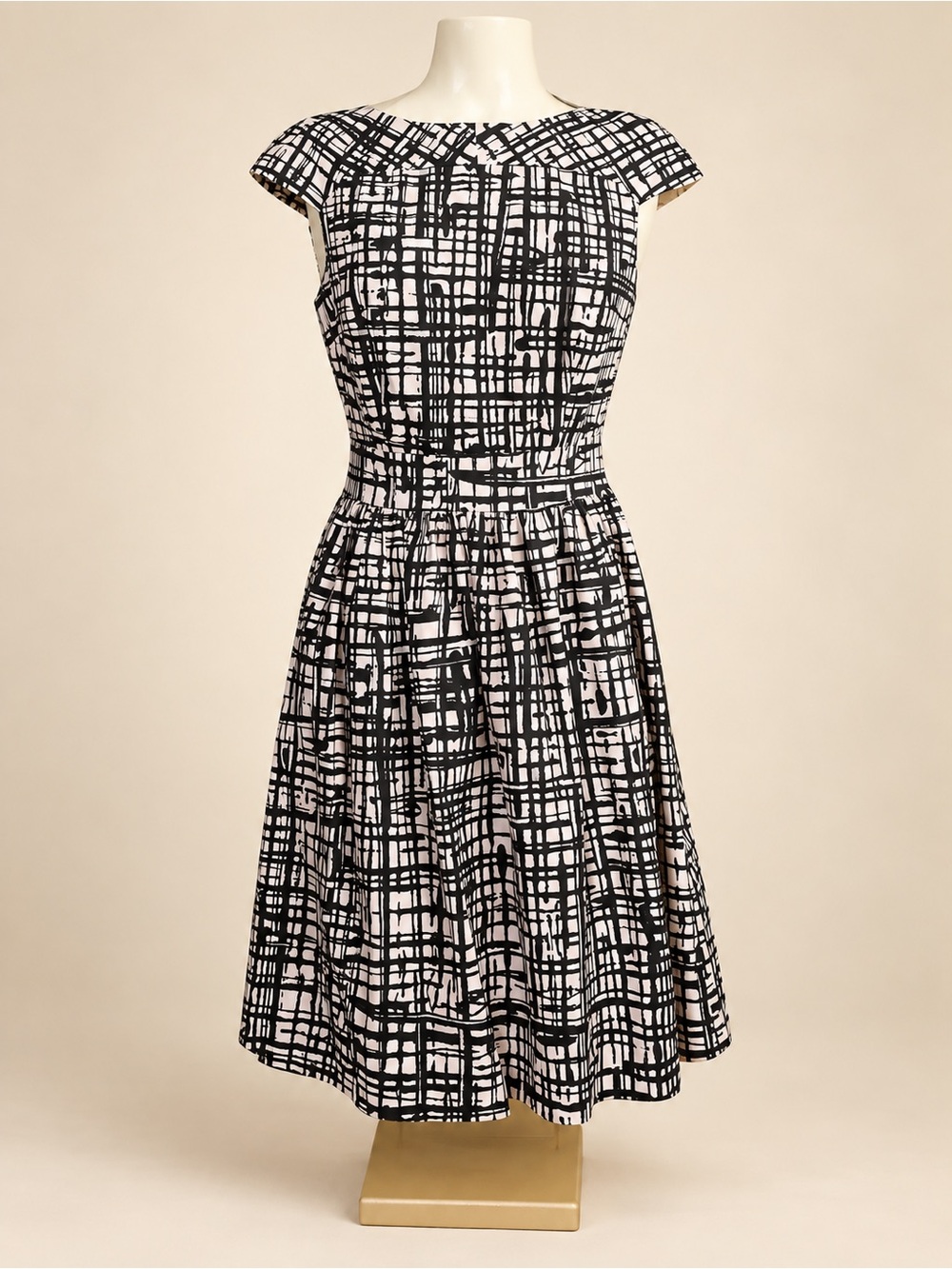 Classic Black & White Grid Fit-and-Flare Dress nwt